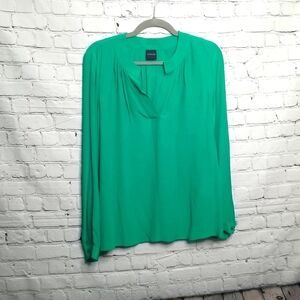 Madeleine Green V Neck Blouse NWOT